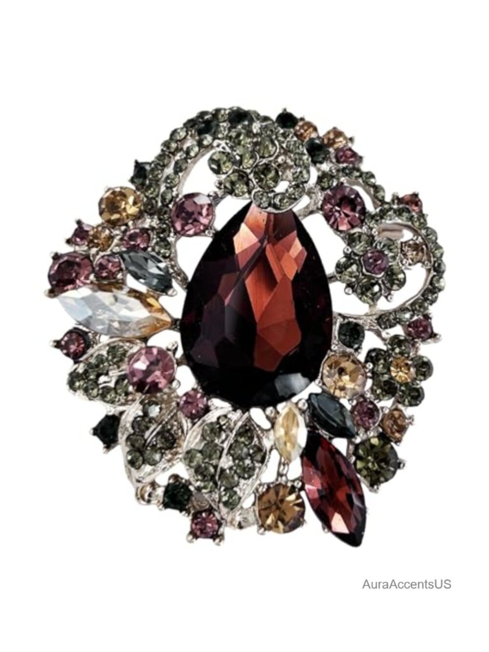 Rhinestone Leaf Flower Vine Brooch Pin Scarf Accessory